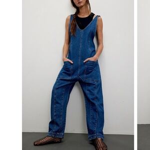 Free People High Roller Denim Jumpsuit